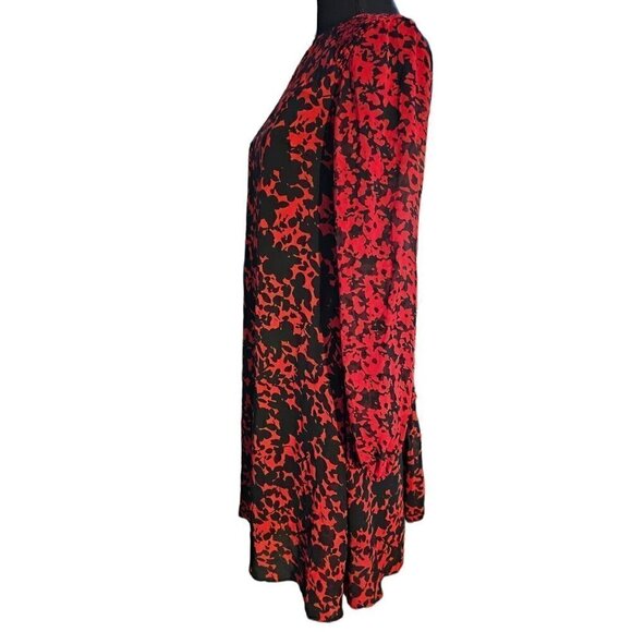 Taylor Brand Black and Red Long Sheer Sleeves, Loose Fit Flowy Minidress, Size 2 - Picture 3 of 9